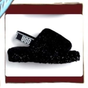 [#1015] UGG | Women's Fluff Yeah Metallic Sparkle Slipper | Black | 11